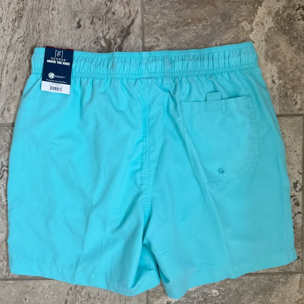 NWT Size Medium George Above the Knee Aqua Blue Swim Shorts